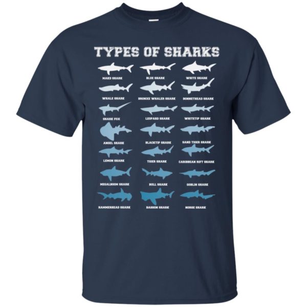 21 Types of Sharks Marine Biology Shirt