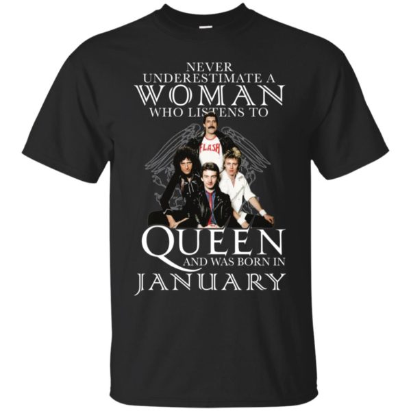 Never Underestimate A Woman Who Listens To Queen And Was Born In January Shirt