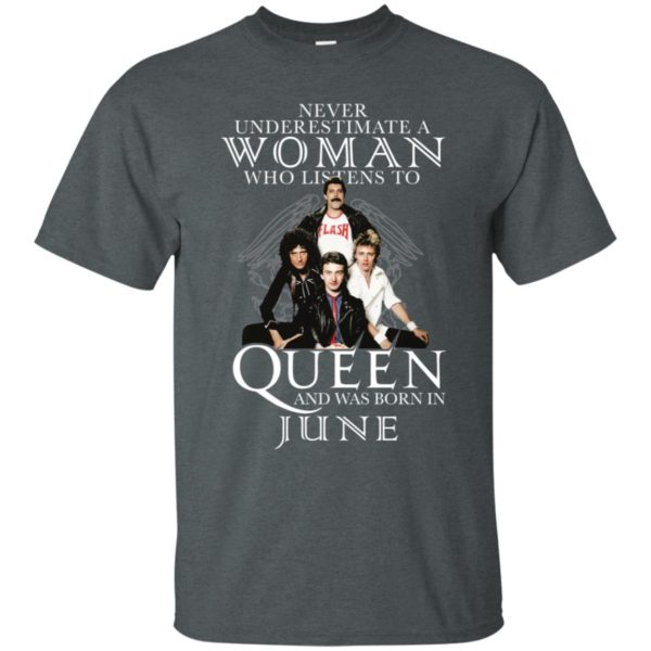 Never Underestimate A Woman Who Listens To Queen And Was Born In June Shirt