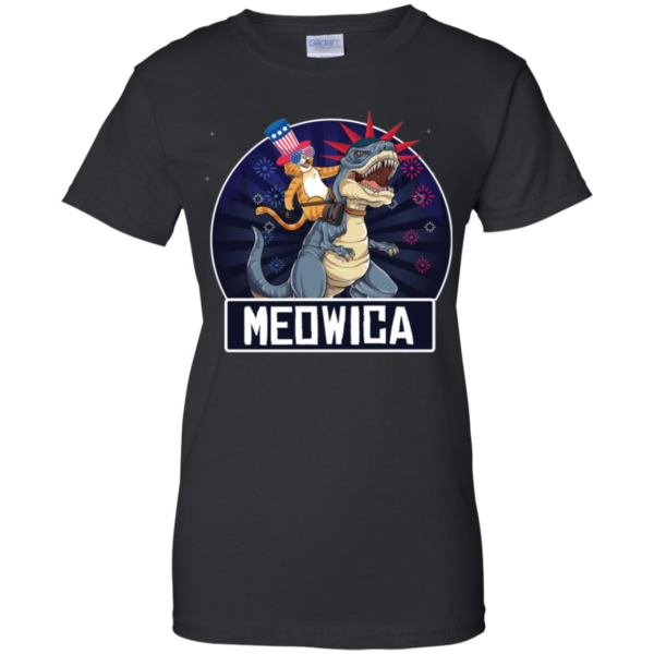 Meowica American Flag Cat T Rex Dinosaur 4th of July Men’s And Women’s T Shirts