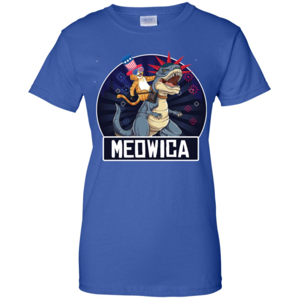 Meowica American Flag Cat T Rex Dinosaur 4th of July Men’s And Women’s T Shirts
