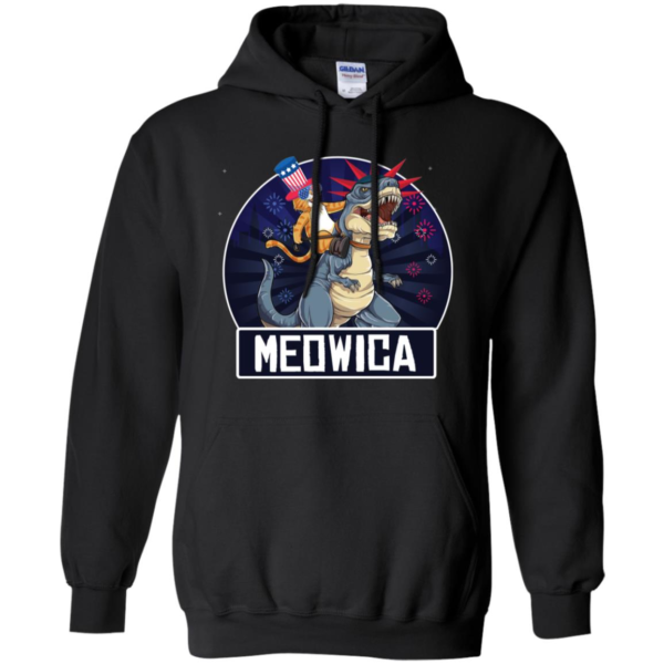 Meowica American Flag Cat T Rex Dinosaur 4th of July Long Sleeve T shirts, Hoodies
