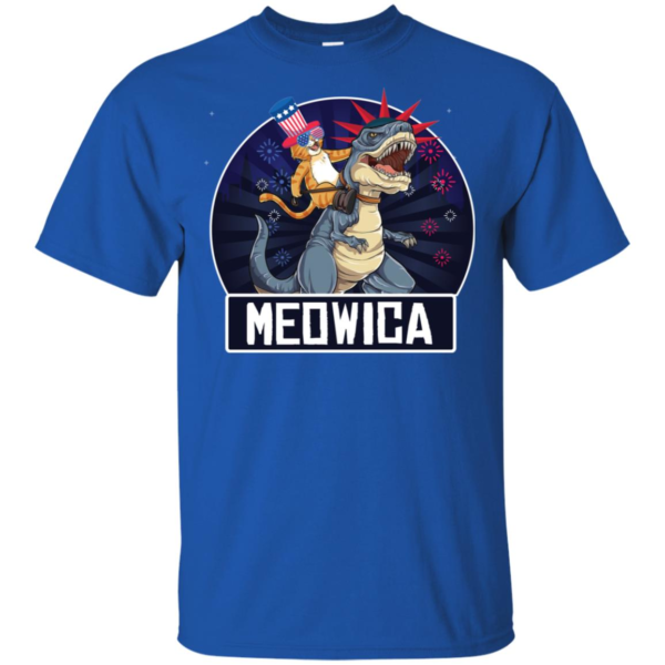 Meowica American Flag Cat T Rex Dinosaur 4th of July Men’s And Women’s T Shirts
