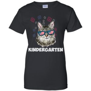 Kindergarten Cat USA Flag Funny Back To School Shirt