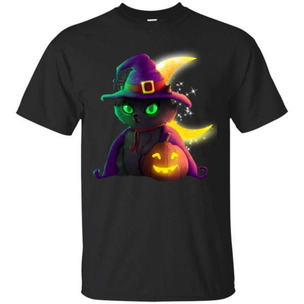 Halloween Black Cat Costume Witch Hat Moon Shirt