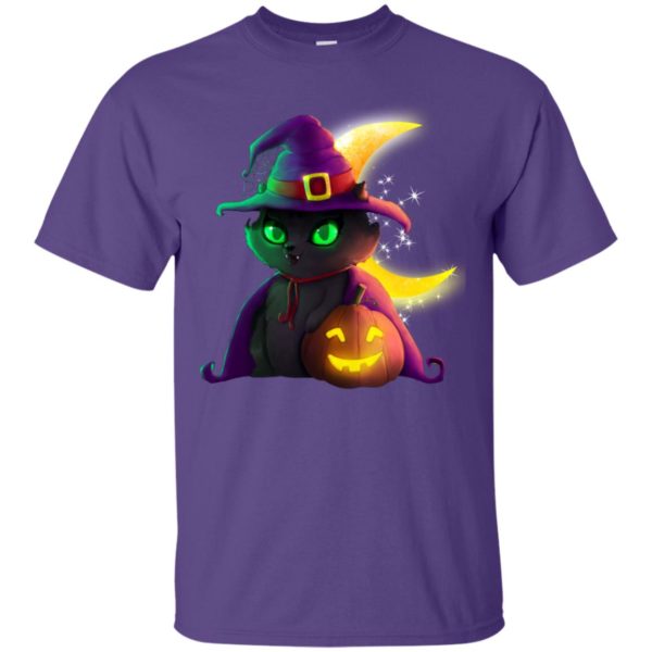 Halloween Black Cat Costume Witch Hat Moon Shirt