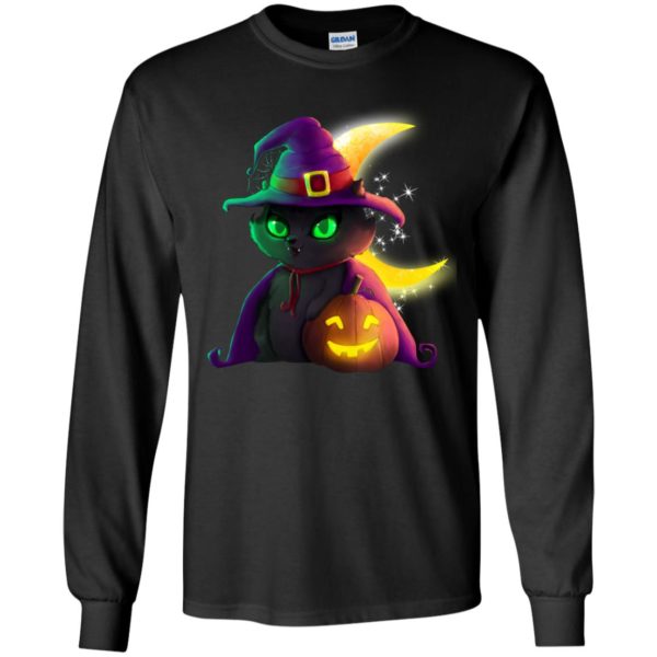 Halloween Black Cat Costume Witch Hat Moon Shirt