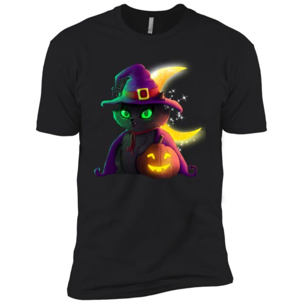 Halloween Black Cat Costume Witch Hat Moon Shirt