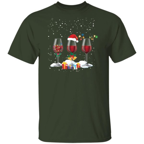 Three Glass of Red Wine Santa Hat Christmas Shirt