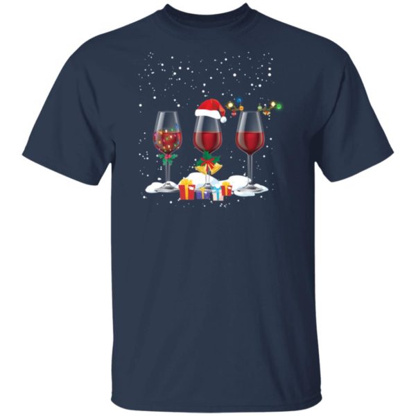 Three Glass of Red Wine Santa Hat Christmas Shirt