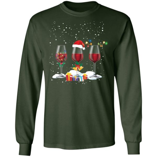 Three Glass of Red Wine Santa Hat Christmas Shirt