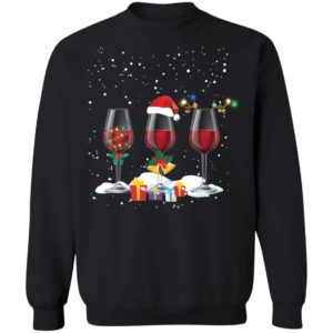 Three Glass of Red Wine Santa Hat Christmas Shirt image Three Glass of Red Wine Santa Hat Christmas Shirt