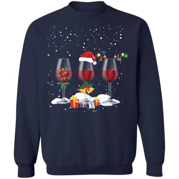 Three Glass of Red Wine Santa Hat Christmas Shirt