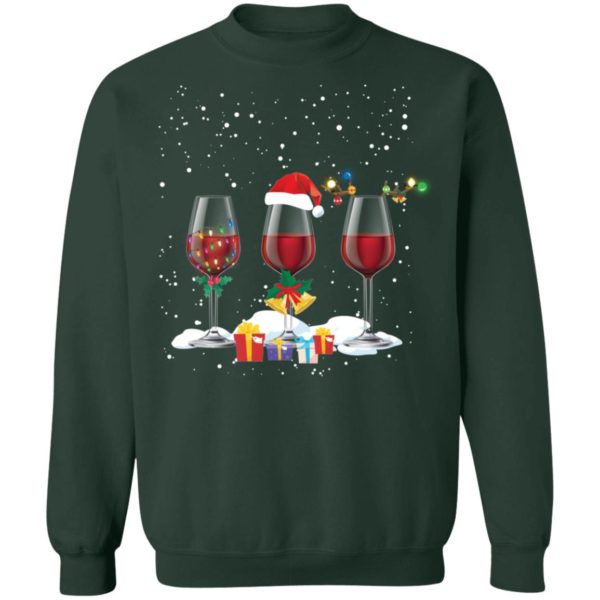 Three Glass of Red Wine Santa Hat Christmas Shirt