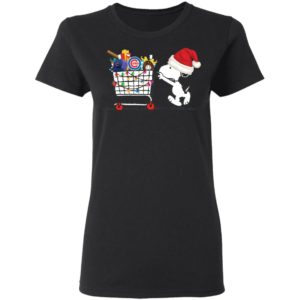 Chicago Cubs Snoopy Pushing Cart Full Of Christmas Shirt image Chicago Cubs Snoopy Pushing Cart Full Of Christmas Shirt