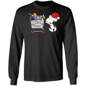 Chicago Cubs Snoopy Pushing Cart Full Of Christmas Shirt image Chicago Cubs Snoopy Pushing Cart Full Of Christmas Shirt