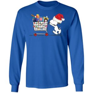 Chicago Cubs Snoopy Pushing Cart Full Of Christmas Shirt image Chicago Cubs Snoopy Pushing Cart Full Of Christmas Shirt