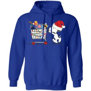 Chicago Cubs Snoopy Pushing Cart Full Of Christmas Shirt image Chicago Cubs Snoopy Pushing Cart Full Of Christmas Shirt