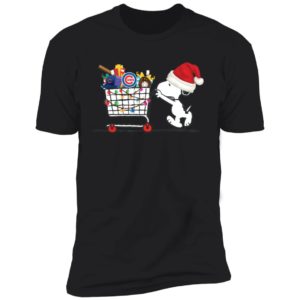 Chicago Cubs Snoopy Pushing Cart Full Of Christmas Shirt image Chicago Cubs Snoopy Pushing Cart Full Of Christmas Shirt