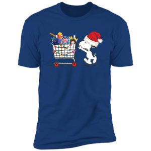 Chicago Cubs Snoopy Pushing Cart Full Of Christmas Shirt image Chicago Cubs Snoopy Pushing Cart Full Of Christmas Shirt