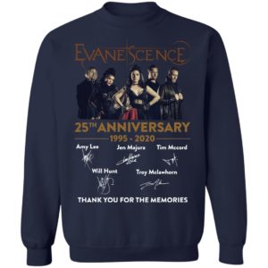 Evanescence 25th Anniversary 1995 2020 Signatures Thank You For The Memories Shirt