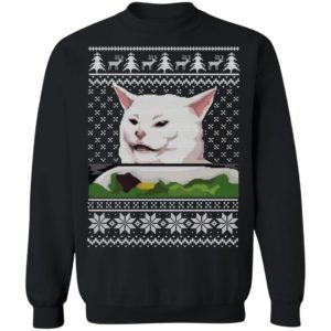 Confused Cat at Dinner Christmas Sweatshirt image Confused Cat at Dinner Christmas Sweatshirt