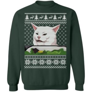Confused Cat at Dinner Christmas Sweatshirt image Confused Cat at Dinner Christmas Sweatshirt