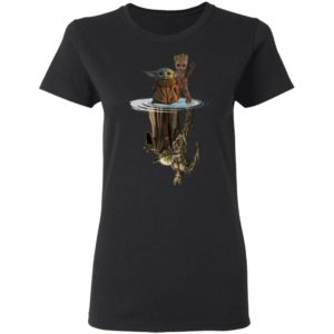 Baby Yoda and Baby Groot Water Reflection Master Yoda and Groot Shirt image Baby Yoda and Baby Groot Water Reflection Master Yoda and Groot Shirt