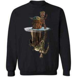 Baby Yoda and Baby Groot Water Reflection Master Yoda and Groot Shirt image Baby Yoda and Baby Groot Water Reflection Master Yoda and Groot Shirt