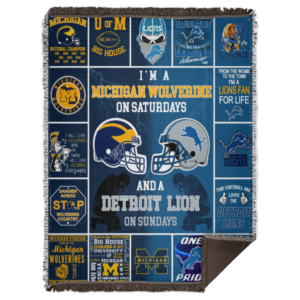 Michigan Wolverine On Saturdays And Detroit Lion On Sundays Fan Quilt 60x80 Blanket
