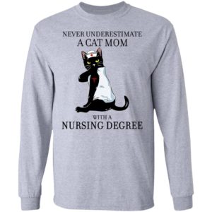 Never Underestimate A Cat Mom With A Nursing Degree Shirt