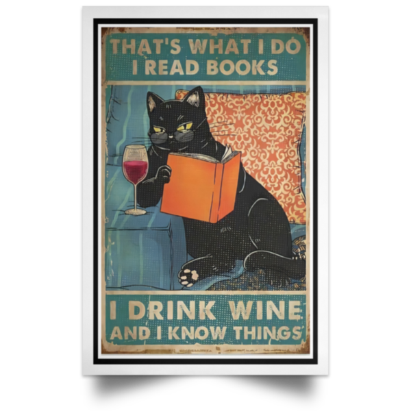 That's What I Do I Read Books I Drink Wine And I Know Things Black Cat Poster