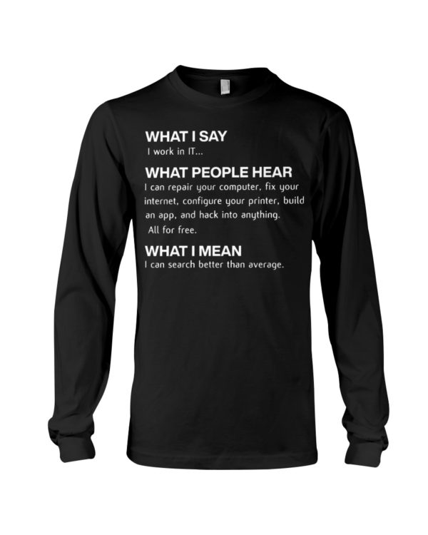 Computing Funny What I Say I Work In IT Shirt