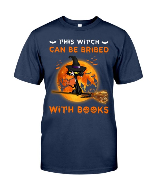 Halloween Grumpy Black Cat This Witch Can't Be Bribed With Books Shirt