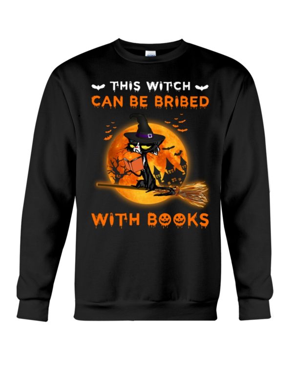 Halloween Grumpy Black Cat This Witch Can't Be Bribed With Books Shirt