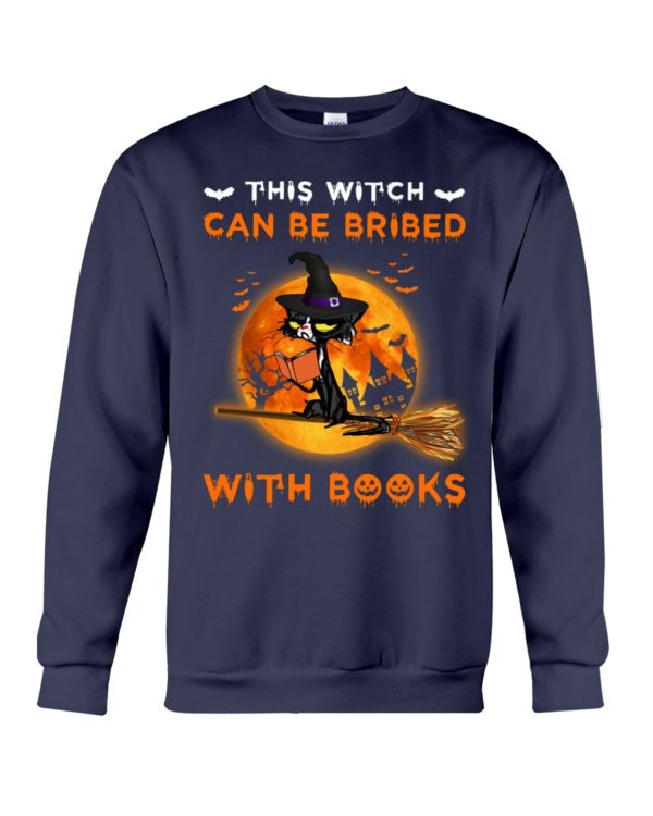 Halloween Grumpy Black Cat This Witch Can't Be Bribed With Books Shirt