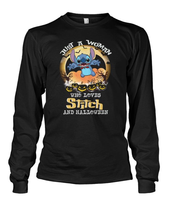 Just A Woman Who Loves Stitch And Halloween Shirt.