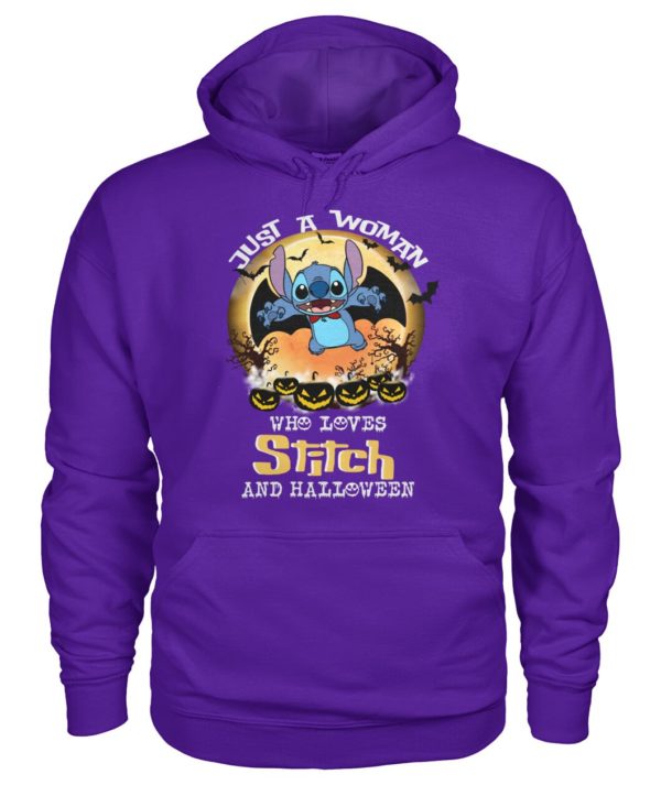 Just A Woman Who Loves Stitch And Halloween Shirt.