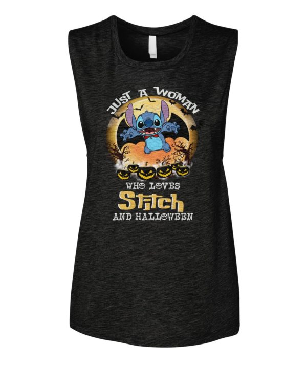 Just A Woman Who Loves Stitch And Halloween Shirt.