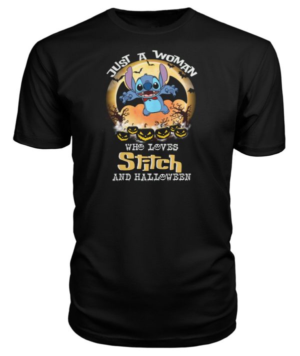 Just A Woman Who Loves Stitch And Halloween Shirt.