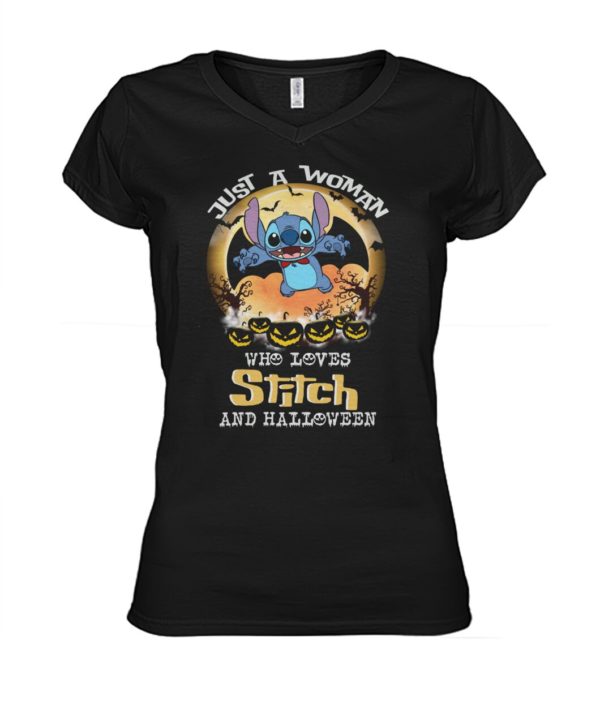 Just A Woman Who Loves Stitch And Halloween Shirt.