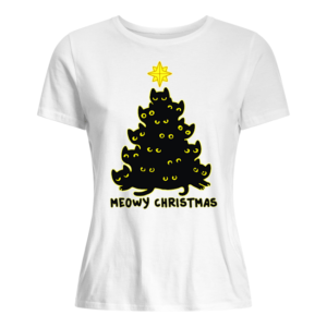 Black Cat Christmas Tree Meowy Christmas Shirt