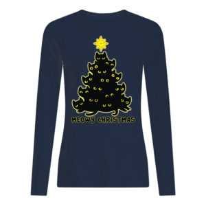 Black Cat Christmas Tree Meowy Christmas Shirt