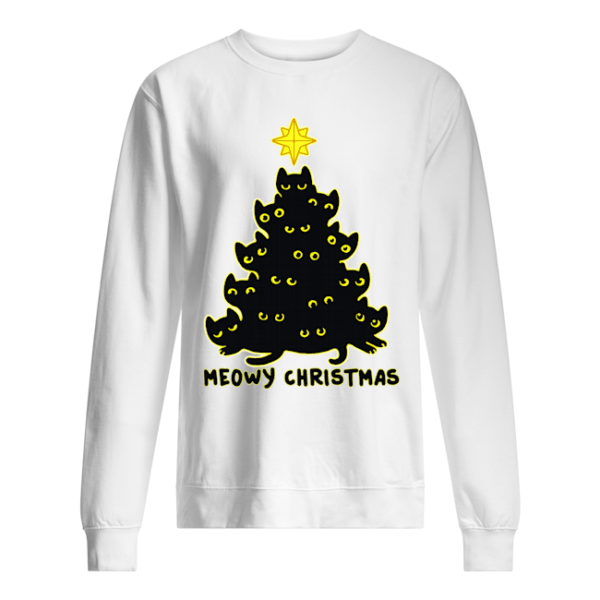 Black Cat Christmas Tree Meowy Christmas Shirt