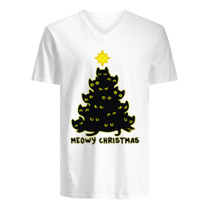 Black Cat Christmas Tree Meowy Christmas Shirt