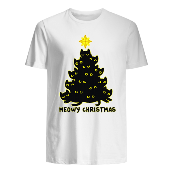Black Cat Christmas Tree Meowy Christmas Shirt