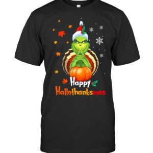 Hppy Hallothanksmas Green Christmas Halloween Thanksgiving Shirt