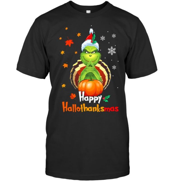 Hppy Hallothanksmas Green Christmas Halloween Thanksgiving Shirt