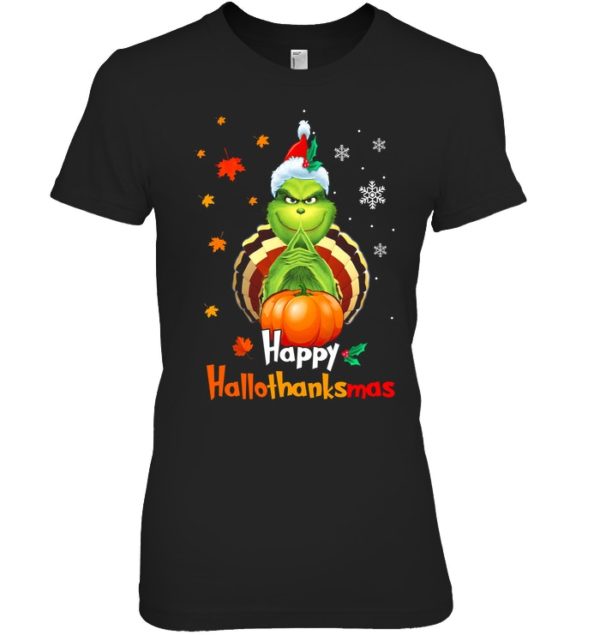 Hppy Hallothanksmas Green Christmas Halloween Thanksgiving Shirt