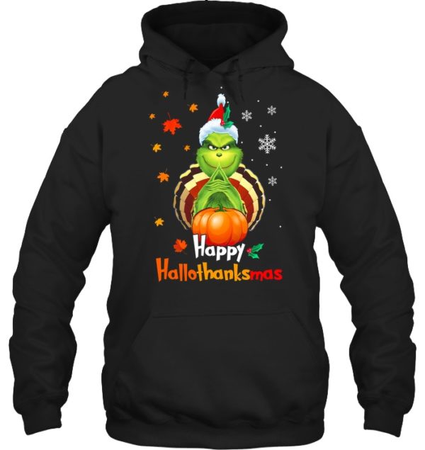 Hppy Hallothanksmas Green Christmas Halloween Thanksgiving Shirt